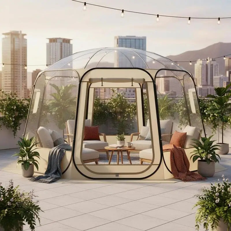 Pop-up bubble tent, 366 x 345 x 220 cm, transparent camping tent, garden dome igloo tent with windows, sports tent, 540° panoramic view, for 10-12 people, terrace, backyard