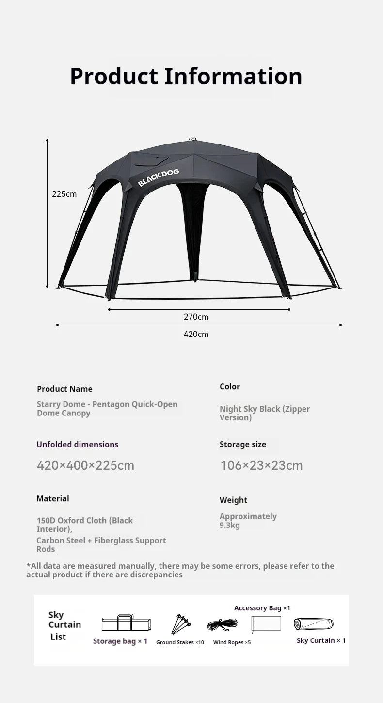 Naturehike BLACKDOG Camping Dome Tent Sunshade 150D Oxford Cloth Combination Buckle or Zipper Outdoor Travel Tent With Chimney