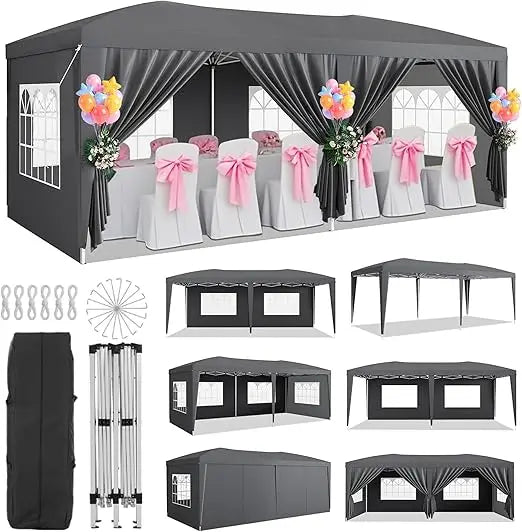 10x20 Pop Up Canopy Tent with 6 Removable Sidewalls, Waterproof Commercial Canopy Ez Outdoor Instant Gazebo UV Protection 50+ Ev