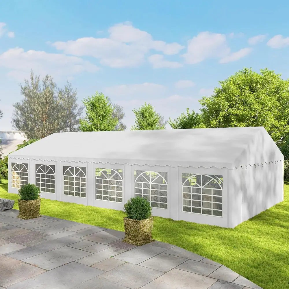Large 20x40 Outdoor Heavy Duty Party Tent with Removable Sides, 12 Windows, 2 Doors, Ideal for Events, Weddings, and BBQs, White