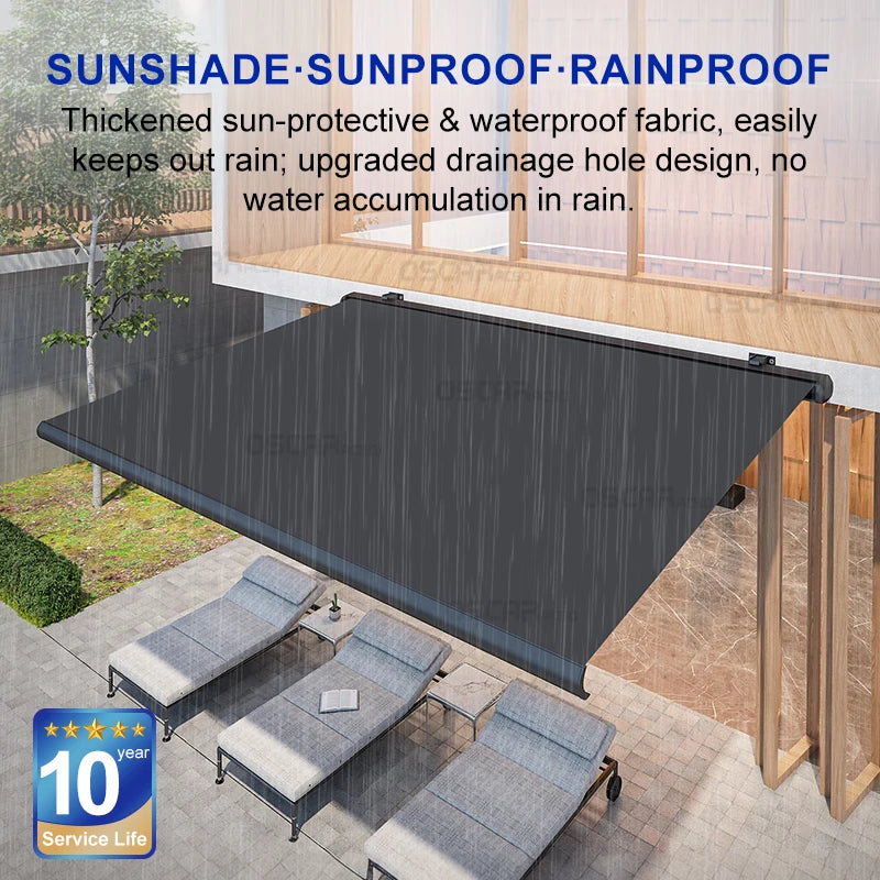 Full-Case Electric Awning - Retractable, Smart Auto Remote-Controlled Folding Sun & Rain Shelter with Aluminum Alloy Frame for O