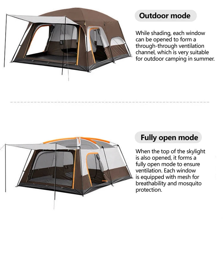 Upgraded 4 Season Camping Tent 3-12 Person Waterproof Windproof Double Layer 2 Room Family Outdoor Backpacking Equipment