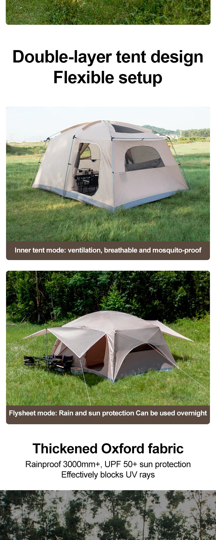 2025 8-12 P Family Camping Tent Extra Large Waterproof Windproof 2 Room Tent with Sun Protection Carry Bag Easy Setup Outdoor