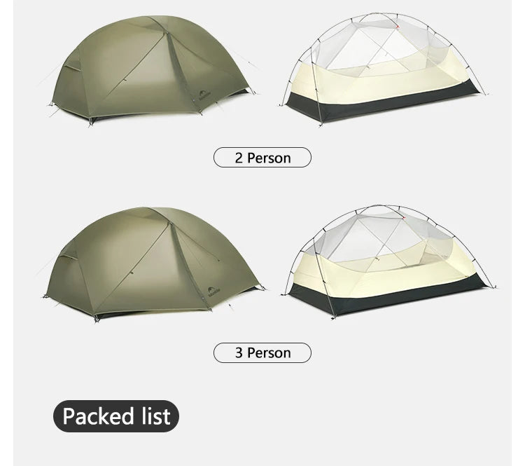 Naturehike Mongar Pro 123 Ultralight Three Season Outdoor Waterproof 20D Nylon Hiking Tent 2 Person Rucksack Camping Riding Tent