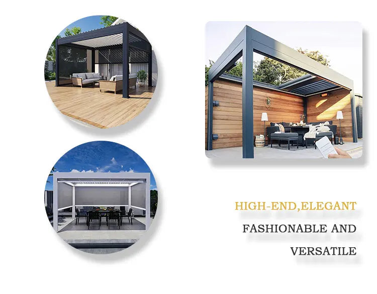 Electric Adjustable Bioclimatic Louvered Motorized Aluminous Waterproof Outdoor Living Garden Pergolas Gazebo Sunroom Pavilion