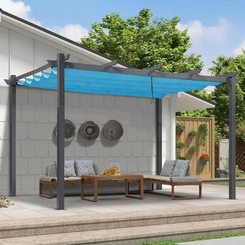 PURPLE LEAF 10' X 13' Outdoor Retractable Pergola with Sun Shade Canopy Patio Metal Shelter for Garden Porch Beach Pavilion