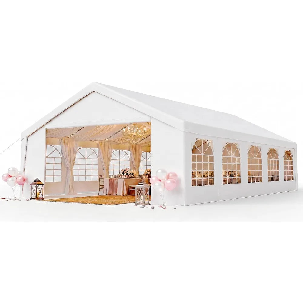 Aoxun 20x40 Party Tent,Waterproof Canopy with Removable Sidewalls & Roll-up Door,Steel Frame for Wedding BBQ Camping,White