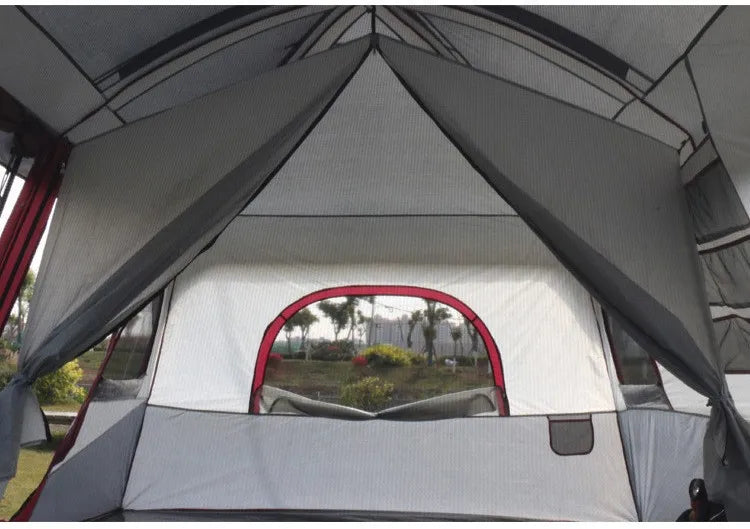 2026New Outdoor 8-12 People Double Rain And Sun Protection Family Road Trip Picnic Camping Two Rooms Tent