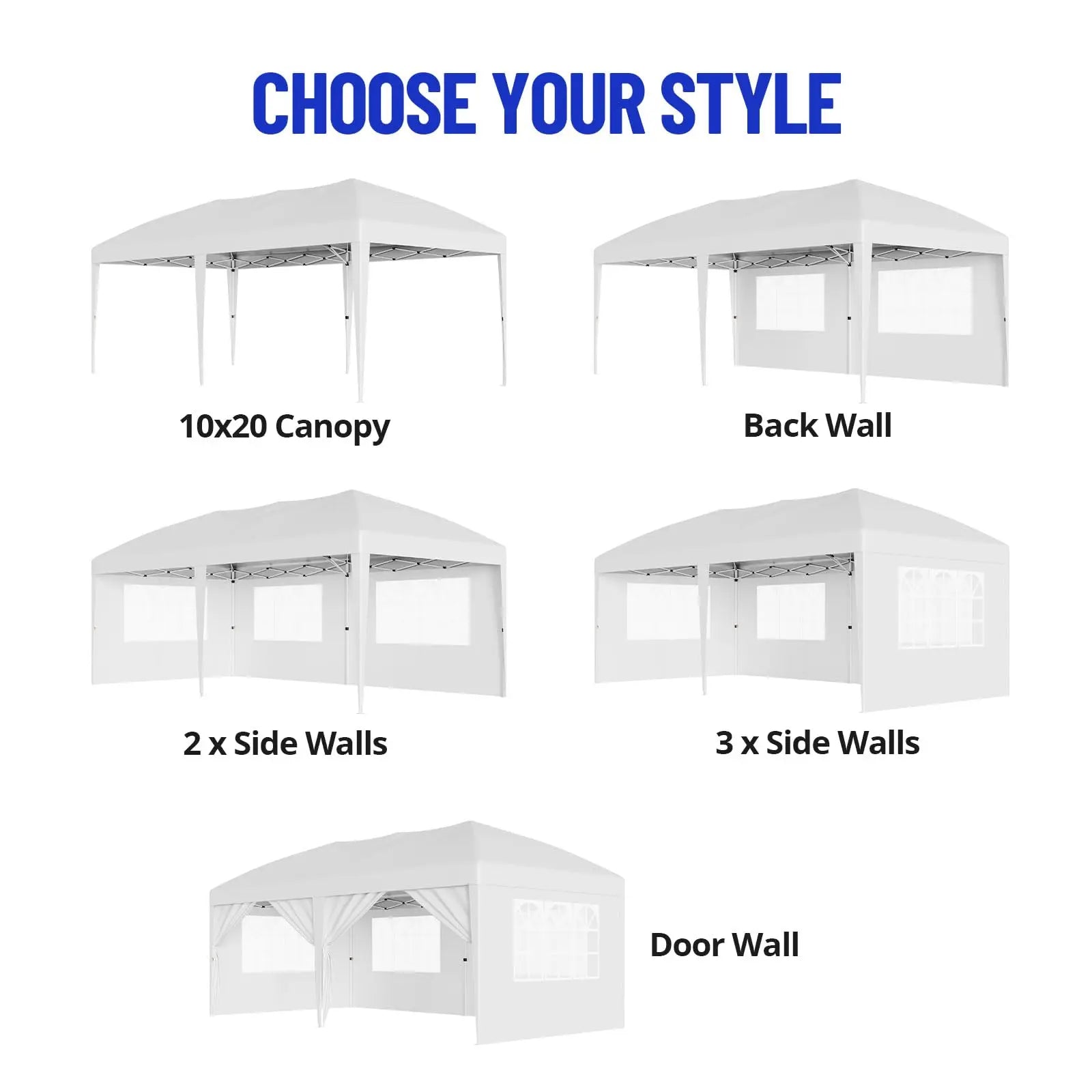 Tonnelle escamotable 10x20 robuste de qualité commerciale, tente instantanée avec 6 parois latérales, résistante aux intempéries, imperméable, pour mariages et fêtes en extérieur, installation facile, idéale pour la