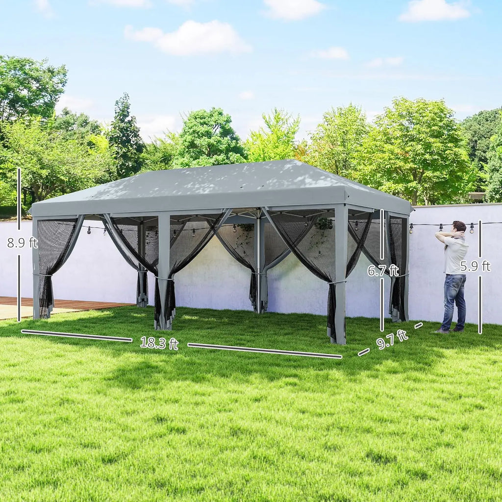 10x20 Pop Up Canopy Tent with Netting Heavy Duty Instant Sun Shelter for Outdoor Garden Patio Parties Carry Bag, Custom