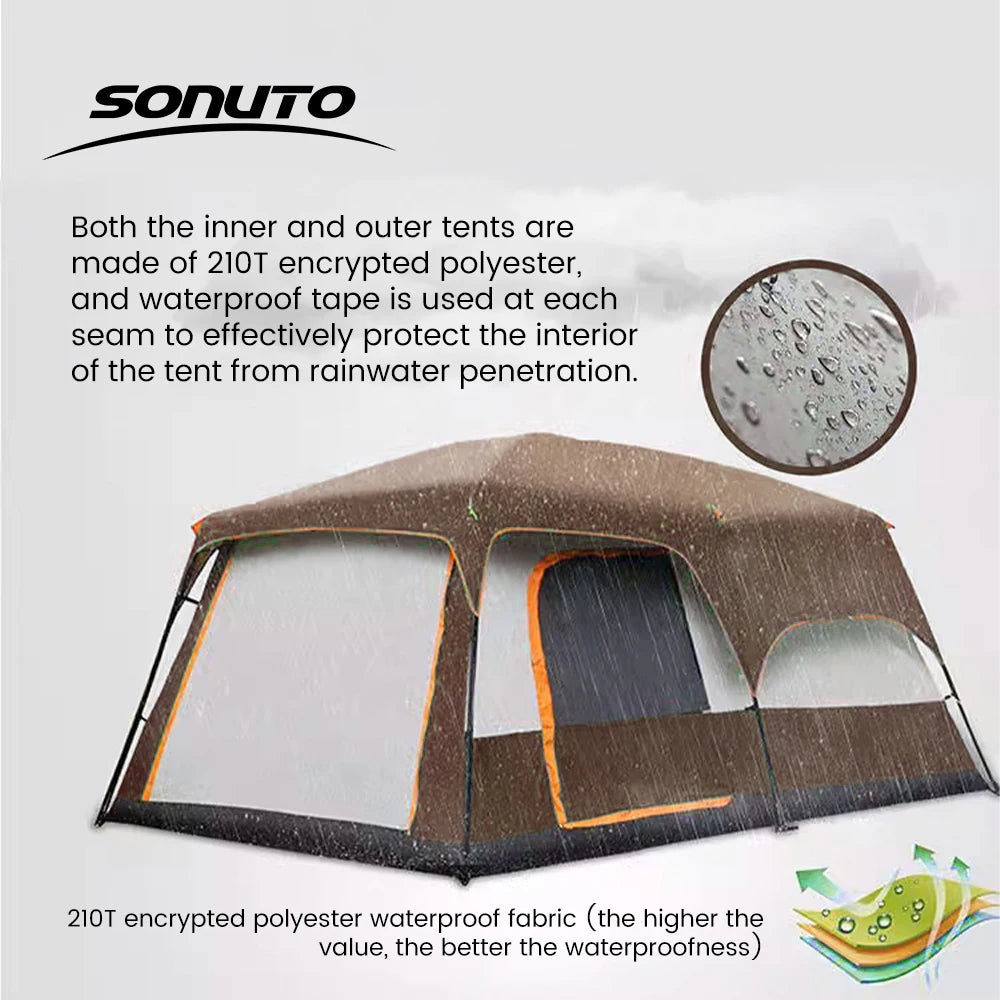 Upgraded 4 Season Camping Tent 3-12 Person Waterproof Windproof Double Layer 2 Room Family Outdoor Backpacking Equipment