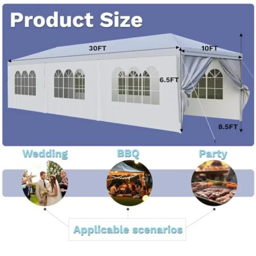 10'x30' Outdoor Heavy Duty  Tent Waterproof Wedding Party Tent with UV Protection Sidewalls Wind Resistant Portable Gazebo Shel