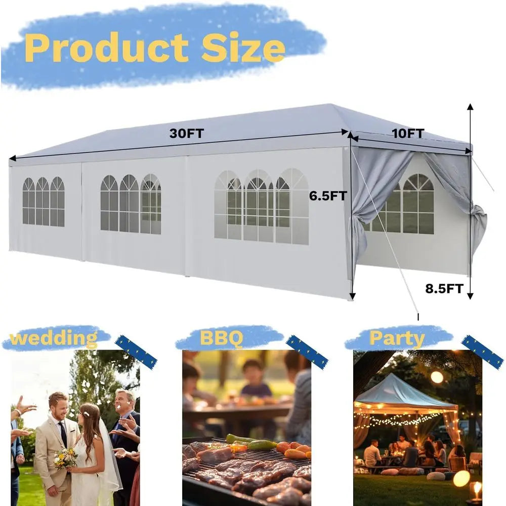 Large 10x30 Outdoor Waterproof Party Tent with Removable Sides and 2 Doors for Weddings, Events