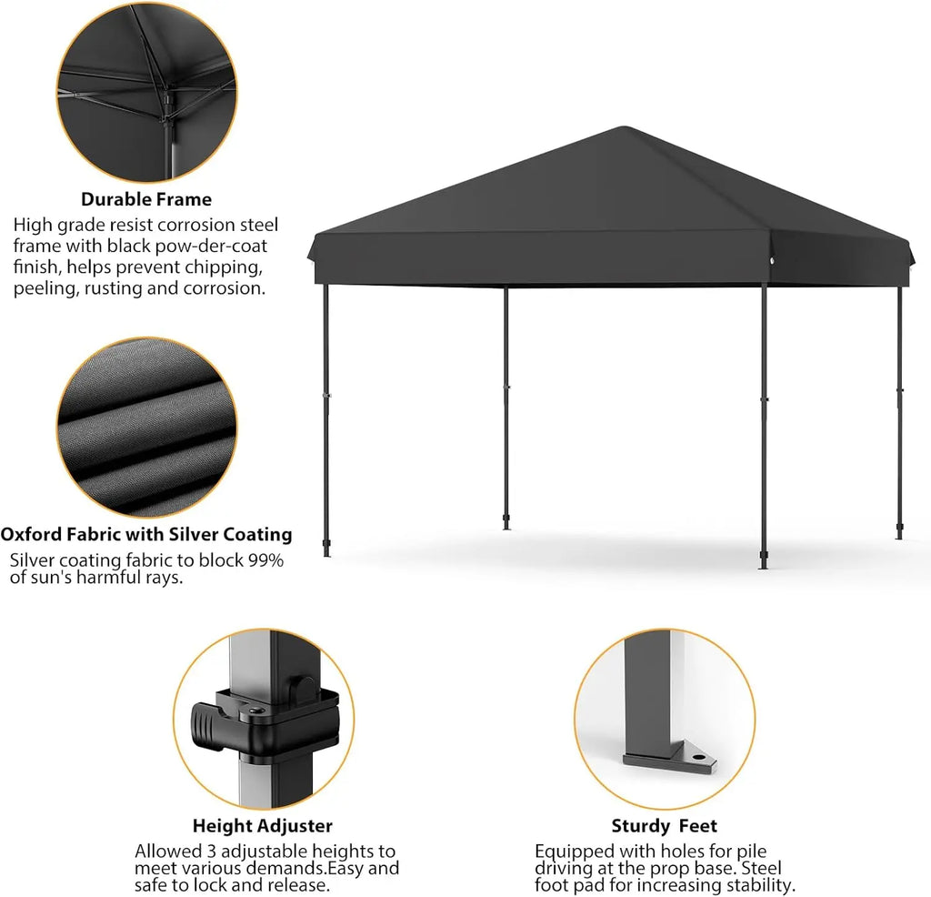 10x10 FT Pop Up Canopy Tent, Black Heavy Duty Waterproof Gazebo Shelter with Wheeled Carry Bag Portable Instant Sun Shade for Outdoor Parties, Events & Camping,Patio, Garden, Beach