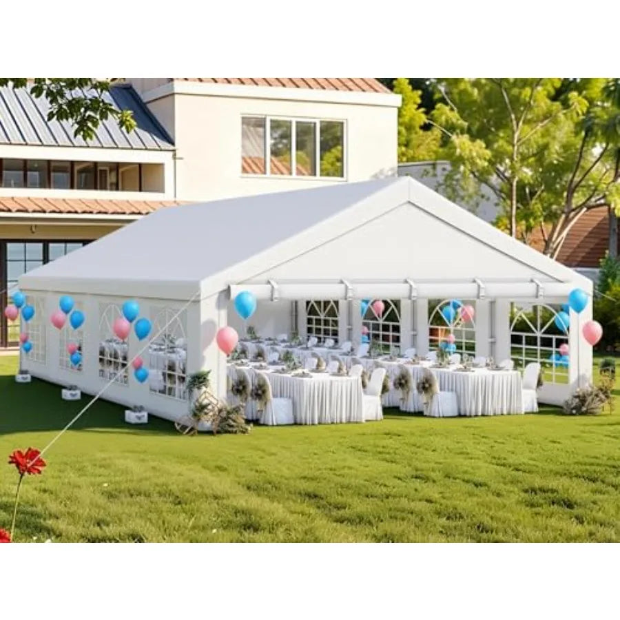 20x30FT Heavy Duty Outdoor Wedding Party Tent Galvanized Steel Frame, White Roof, Removable PVC Sidewalls, 2 Storage Bags