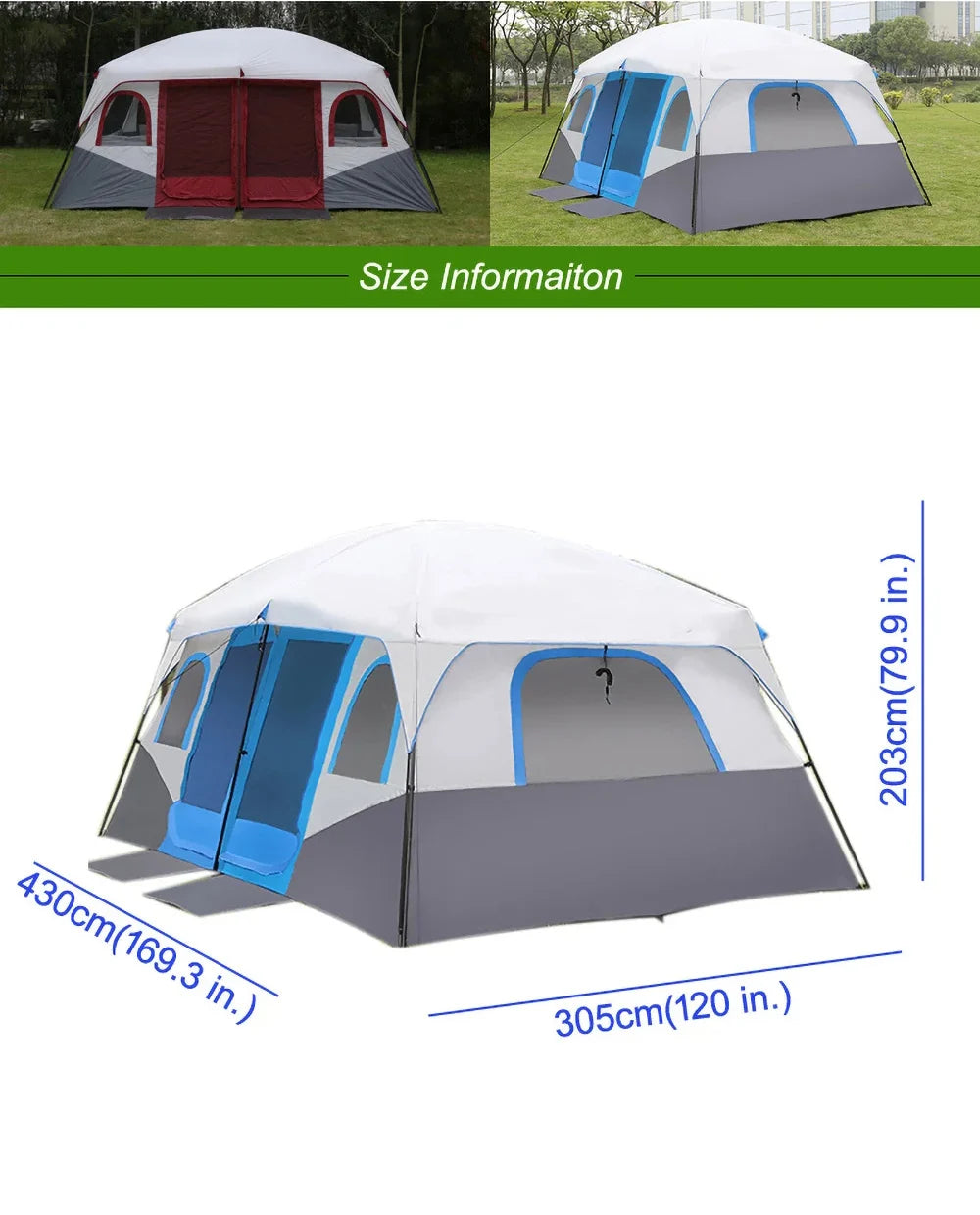 8 10 12 Person Large Family Camping Tent Waterproof Outdoor Cabin Shelter for Spacious Group Camping Events Marquee
