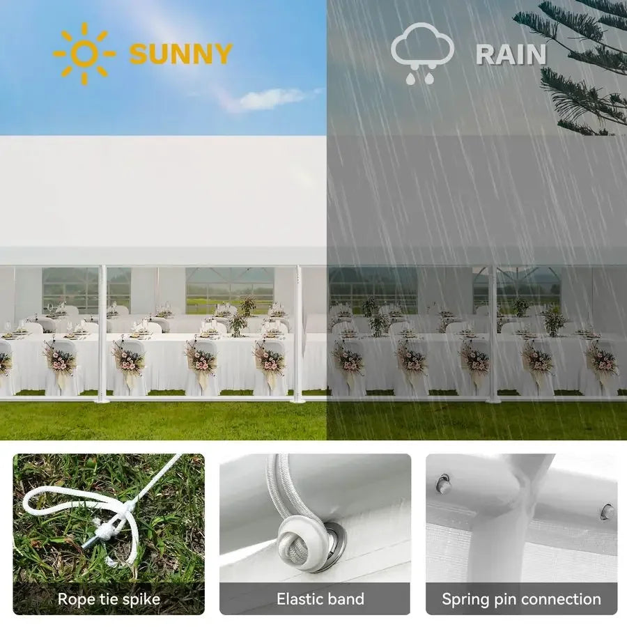 20x30FT Heavy Duty Party Tent PVC White Tent Wedding Event Shelters Ripple Design Upgraded Galvanized Canopy with Large Roof Re