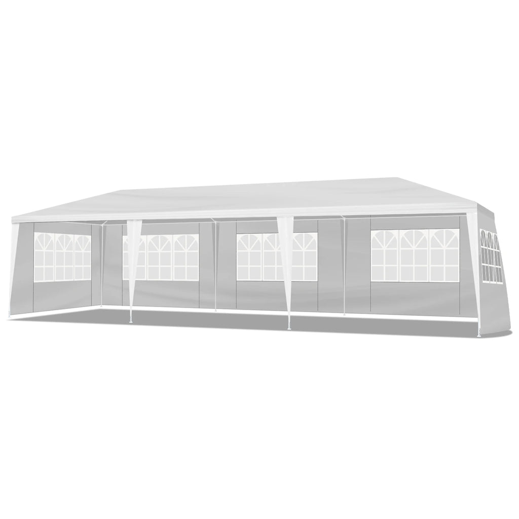 Tente de réception extérieure 10'x30', auvent imperméable avec 5 parois latérales amovibles et fenêtres de style église, grand gazebo pour mariage, anniversaire, barbecue en plein air, blanc
