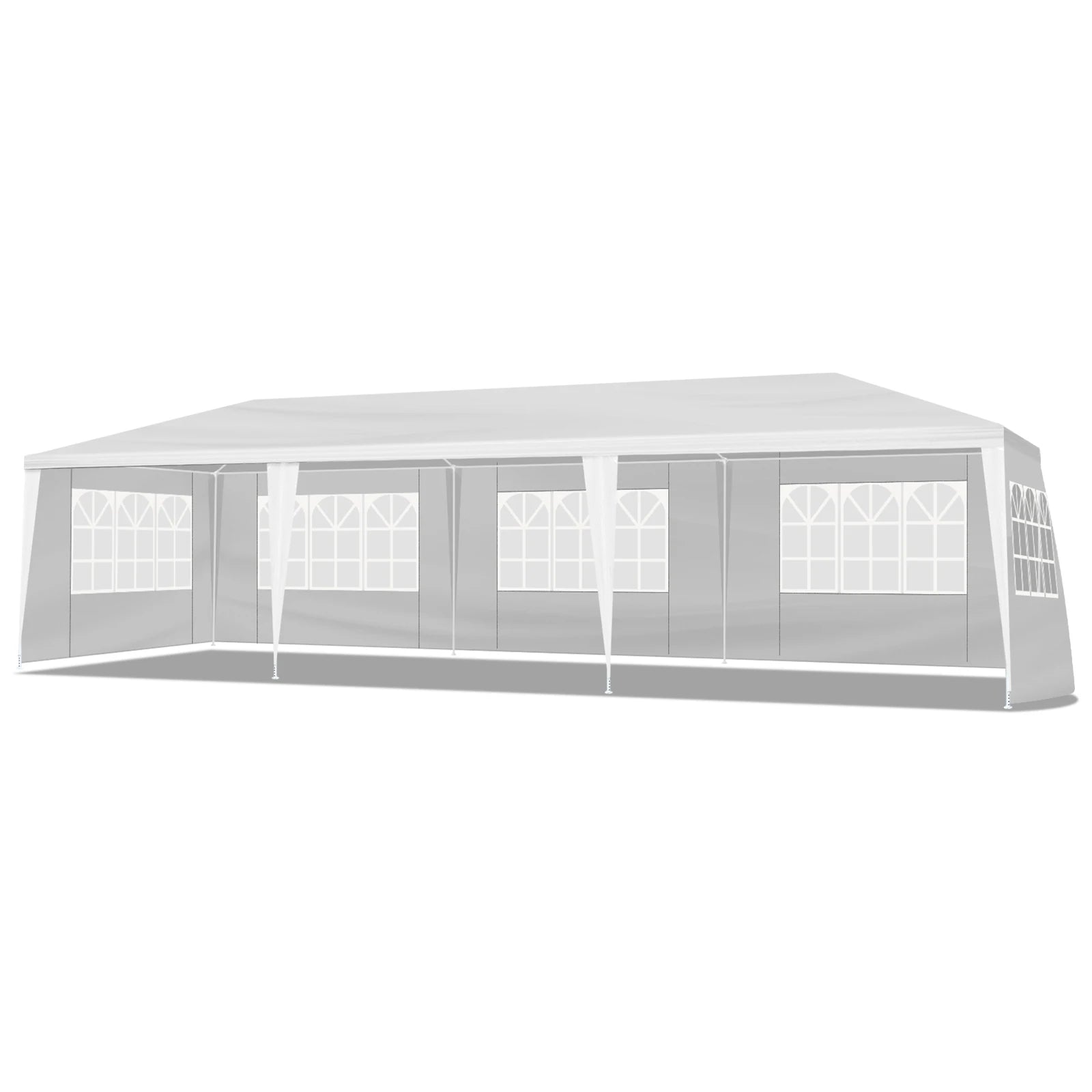 Tente de réception extérieure 10'x30', auvent imperméable avec 5 parois latérales amovibles et fenêtres de style église, grand gazebo pour mariage, anniversaire, barbecue en plein air, blanc