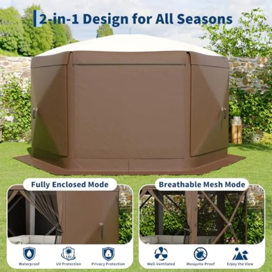 13x13FT 6-Sided Pop Up Canopy Tent One-Push Setup Canopy Tent with Removable Canopy Top and Wind Cloths, Outdoor shelter for Ca