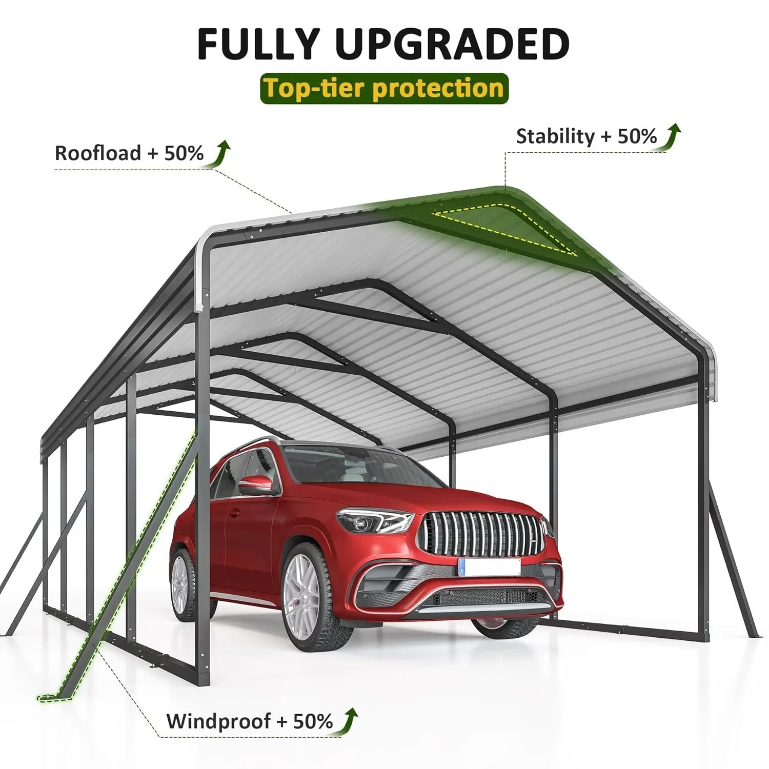 12x20 FT Heavy Duty Metal Carport Galvanized All-Weather Car Shelter Outdoor Garage for Car Boat Tractor Custom