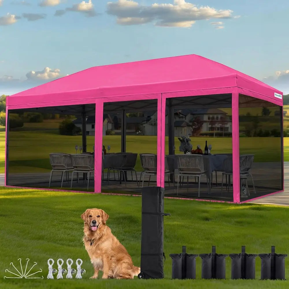 10x20 Pop up Screened Canopy Tent with Mosquito Netting, Portable Easy up Outdoor Screen House Shelter for Patio, Camping and P