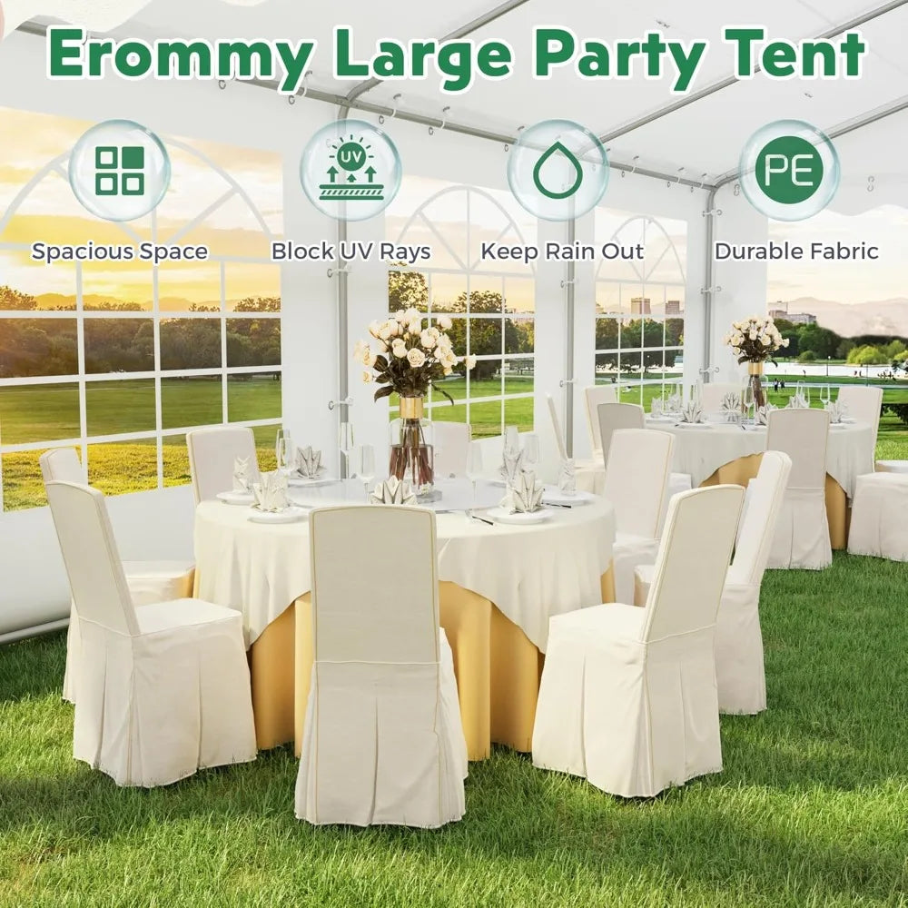 20X20FT Party Tent, White Outdoor Wedding Canopy with Removable Sidewalls and Church Windows, Heavy Duty Pavilion Shelter