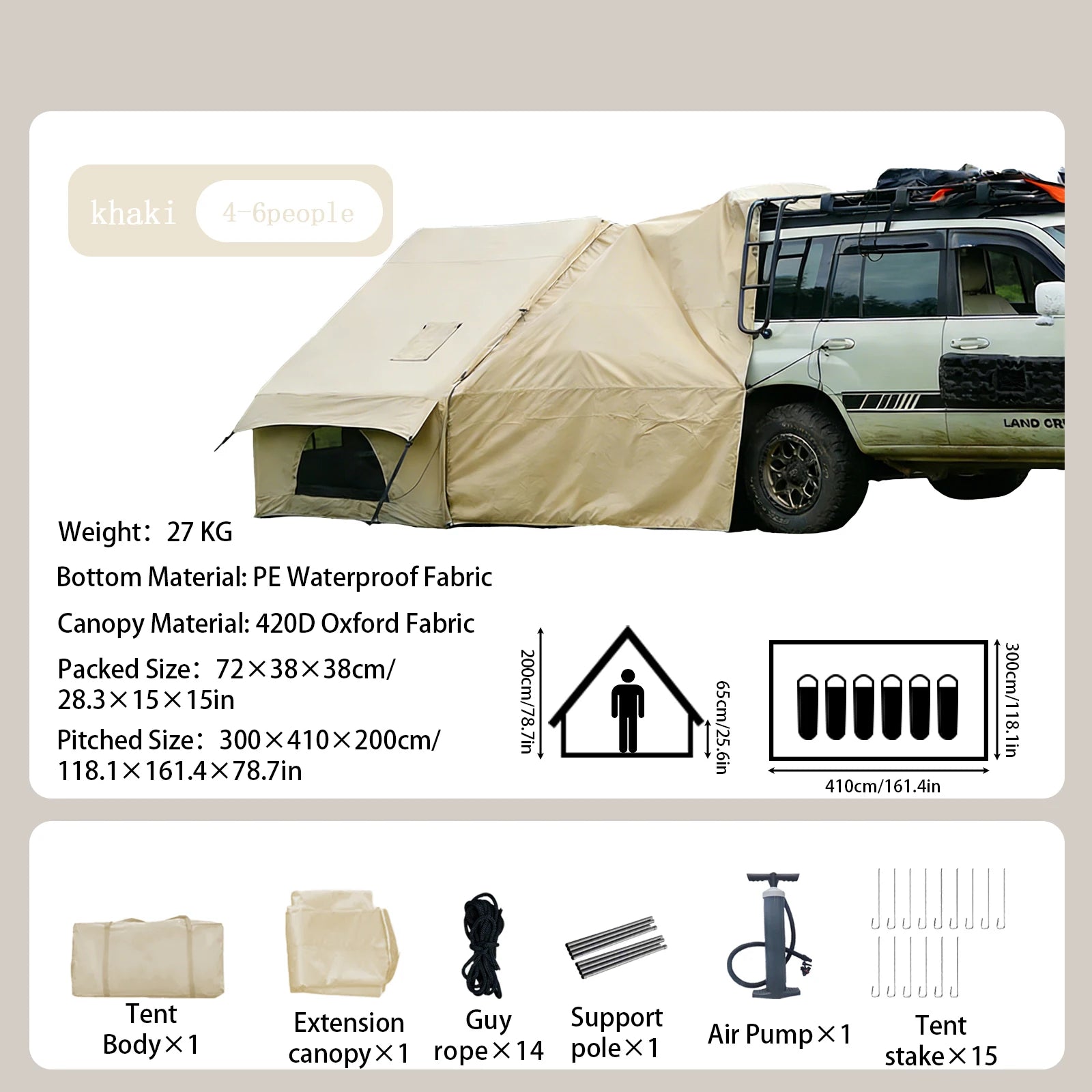 Large Inflatable Camping Tent with Skylight, Quick Air-Flow & Breathable Mesh Design, Summer Glamping Hot Tents for Ca
