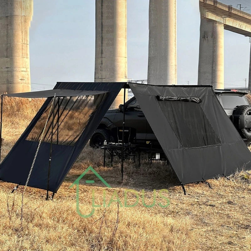 Car Side Tent Blackout with Mesh Windows Waterproof UV Protection Mounted Awning for Outdoor Camping Portable Shelter Easy Setup