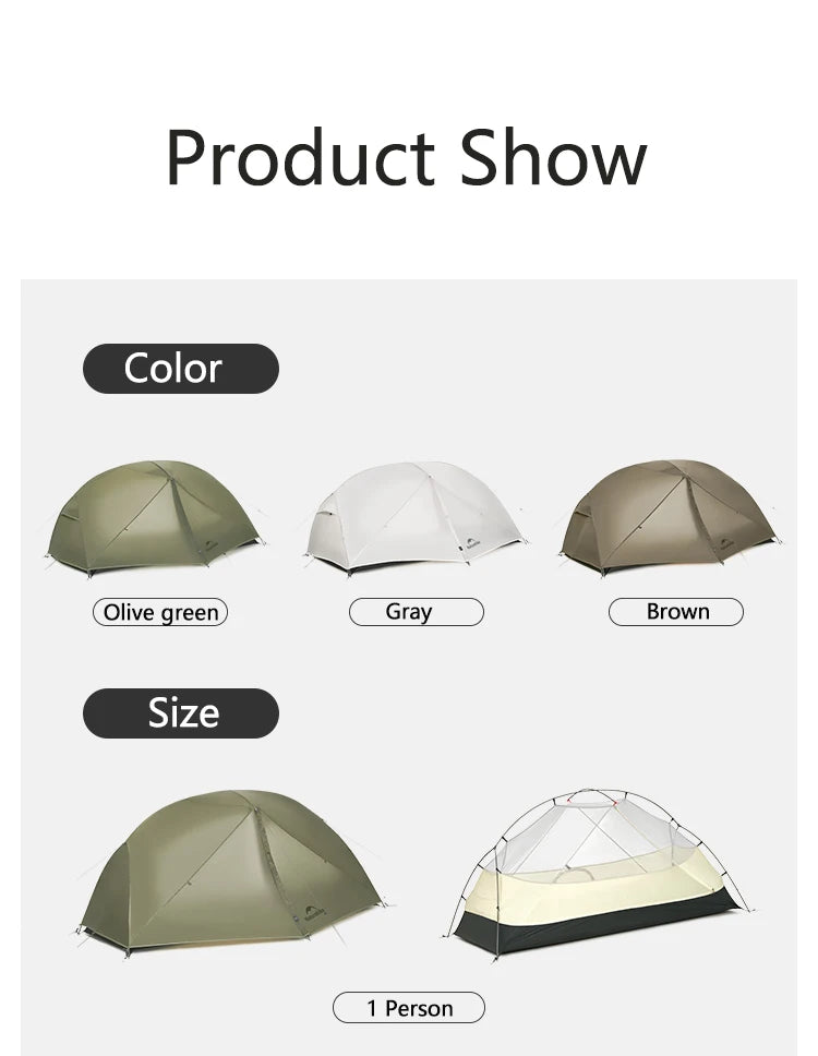 Naturehike Mongar Pro 123 Ultralight Three Season Outdoor Waterproof 20D Nylon Hiking Tent 2 Person Rucksack Camping Riding Tent