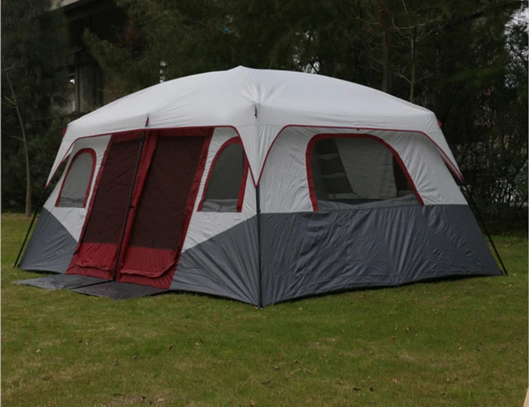 6-12Persons 2Rooms Large Space Tent Glamping Tourist Outdoor Camping Family Travel Anti-storm Suncreen Luxury UV 50+ Beach Play