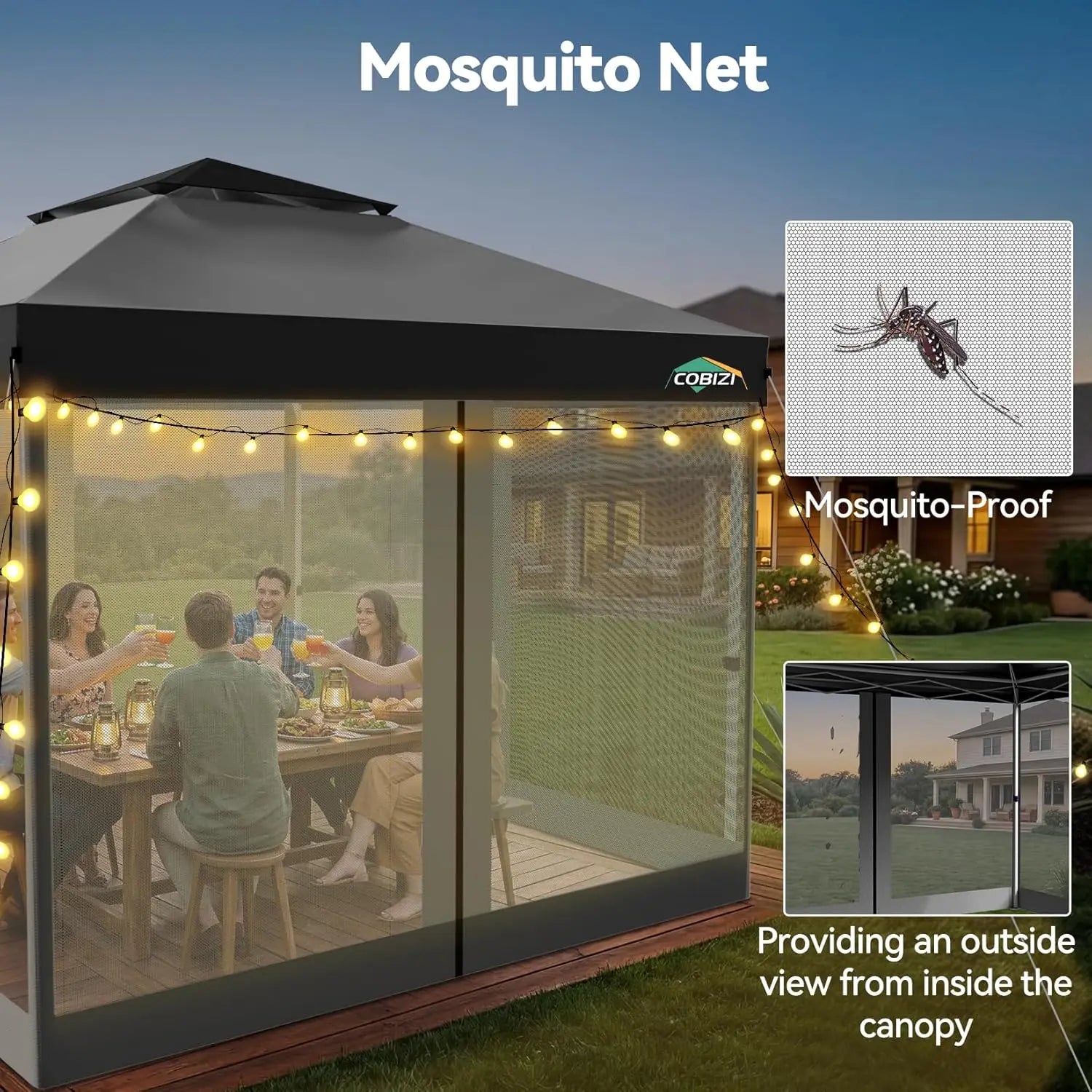 10x10 Pop Up Gazebo Canopy Tent with Mosquito Netting Vented Roof Metal Frame Easy Setup for Backyard Camping Deck Beach, Custom
