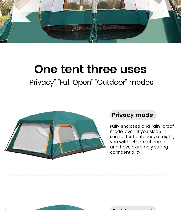 Outdoor Camping Tent for 3-12 People, Double Layers, Oversized 2 Rooms, Thickened, Rainproof, Waterproof Family Tent, Large Tent