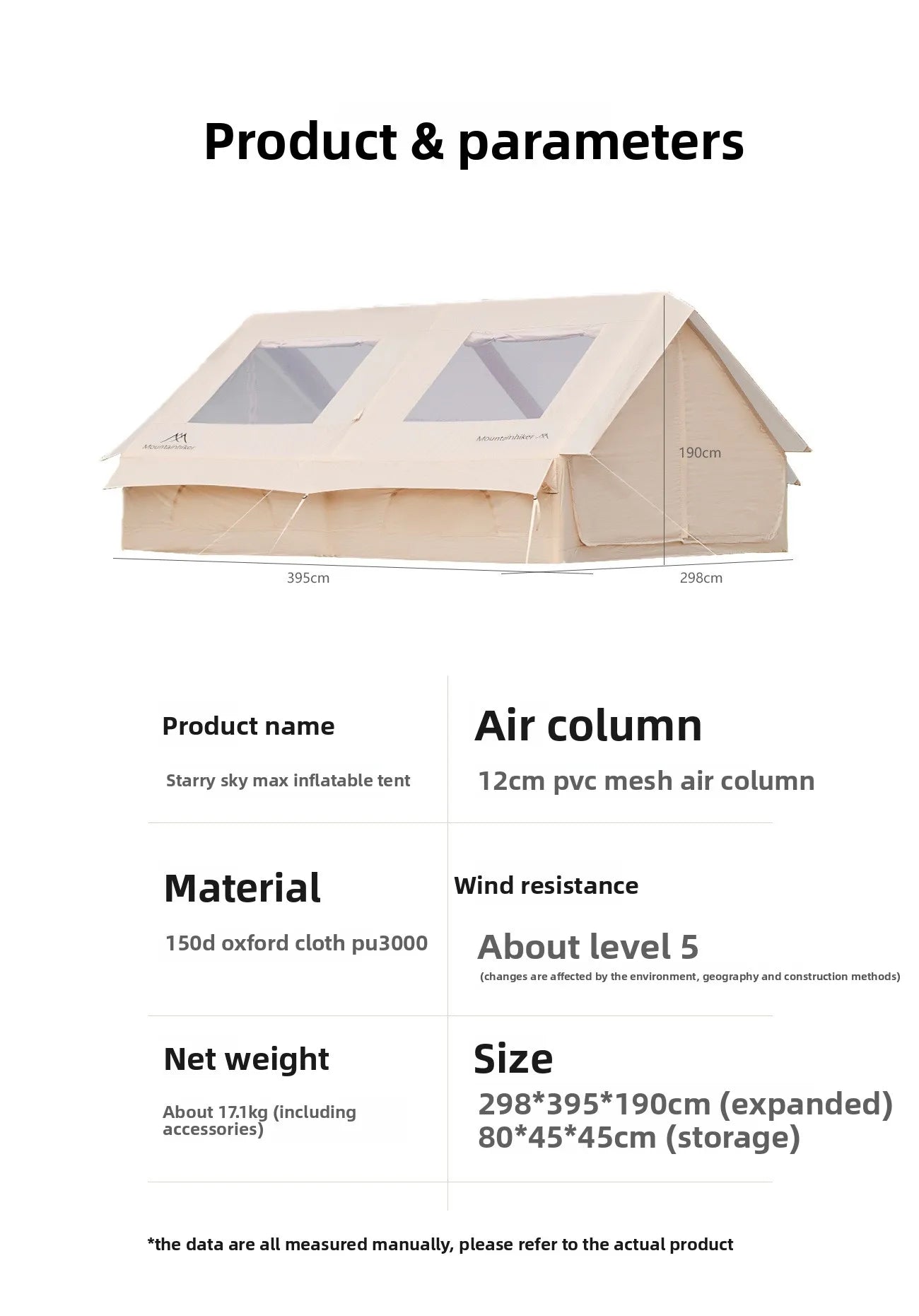 Mountainhiker Outdoor Camping Inflatable Tent Portable Folding Fully Automatic Rainproof Tourism 12 ㎡ Family House
