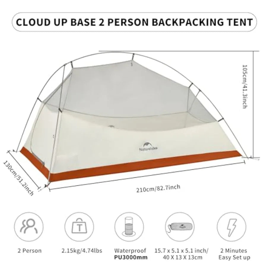 Backpacking tent for 2 persons, ultralight nylon with waterproof coating, gray color, freestanding design with included footpri
