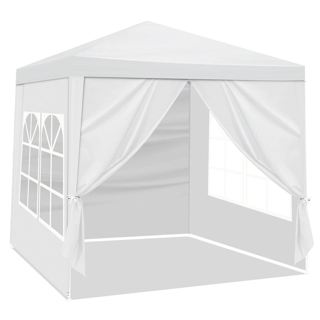 6.5'x6.5' Outdoor Party Tent, Waterproof Canopy with 4 Removable Sidewalls, 2 Doors & 2 Clear Windows, Portable Gazebo for Wedding, Backyard BBQ, White
