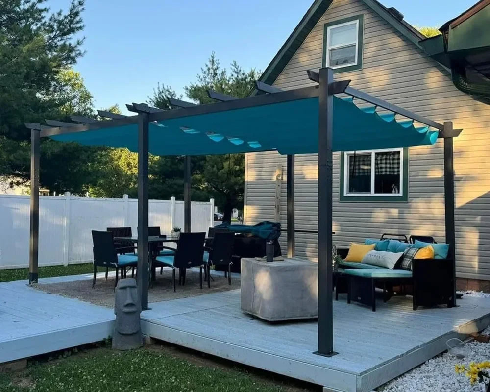 PURPLE LEAF 10' X 13' Outdoor Retractable Pergola with Sun Shade Canopy Patio Metal Shelter for Garden Porch Beach Pavilion