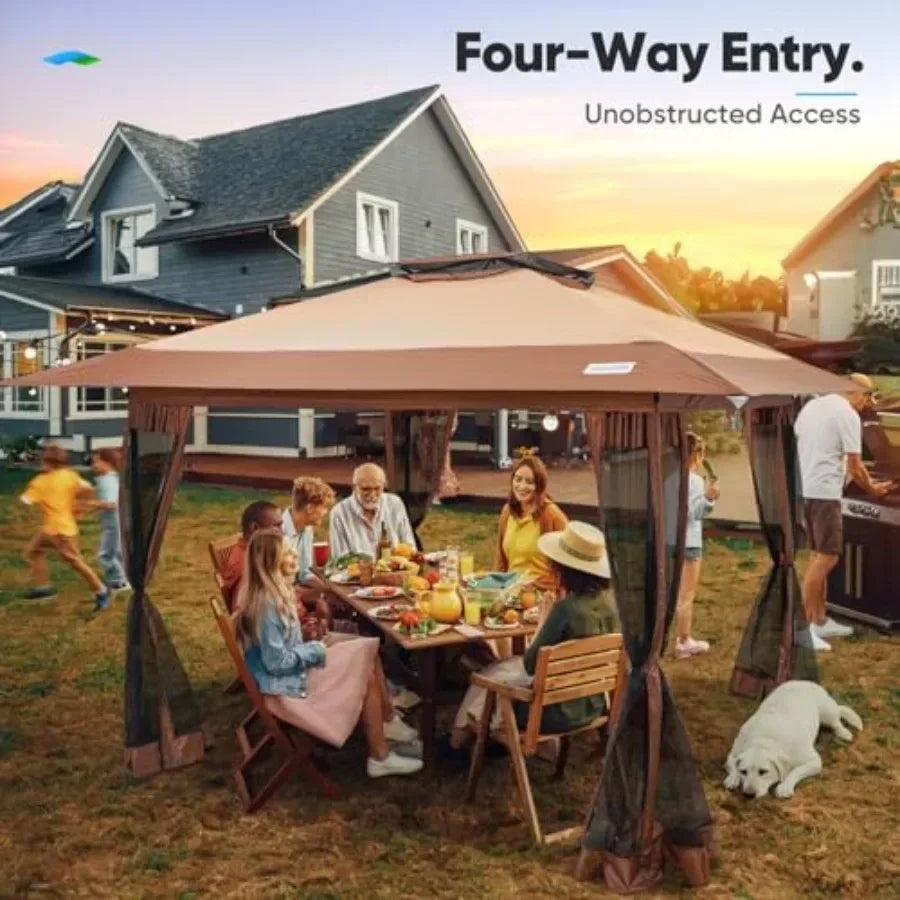 13'x13' Pop up Gazebo  Tent One Person Set up Portable Inst Folding Shelter Outdoor  Tent with Extra Shade for Backyard Patio P