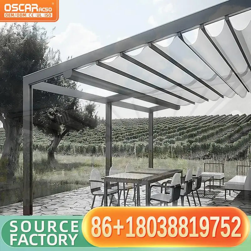 Outdoor Foldable Automatically Retractable Roof Awning for Restaurant Patio Garden Courtyard Retractable Canopy Pergola