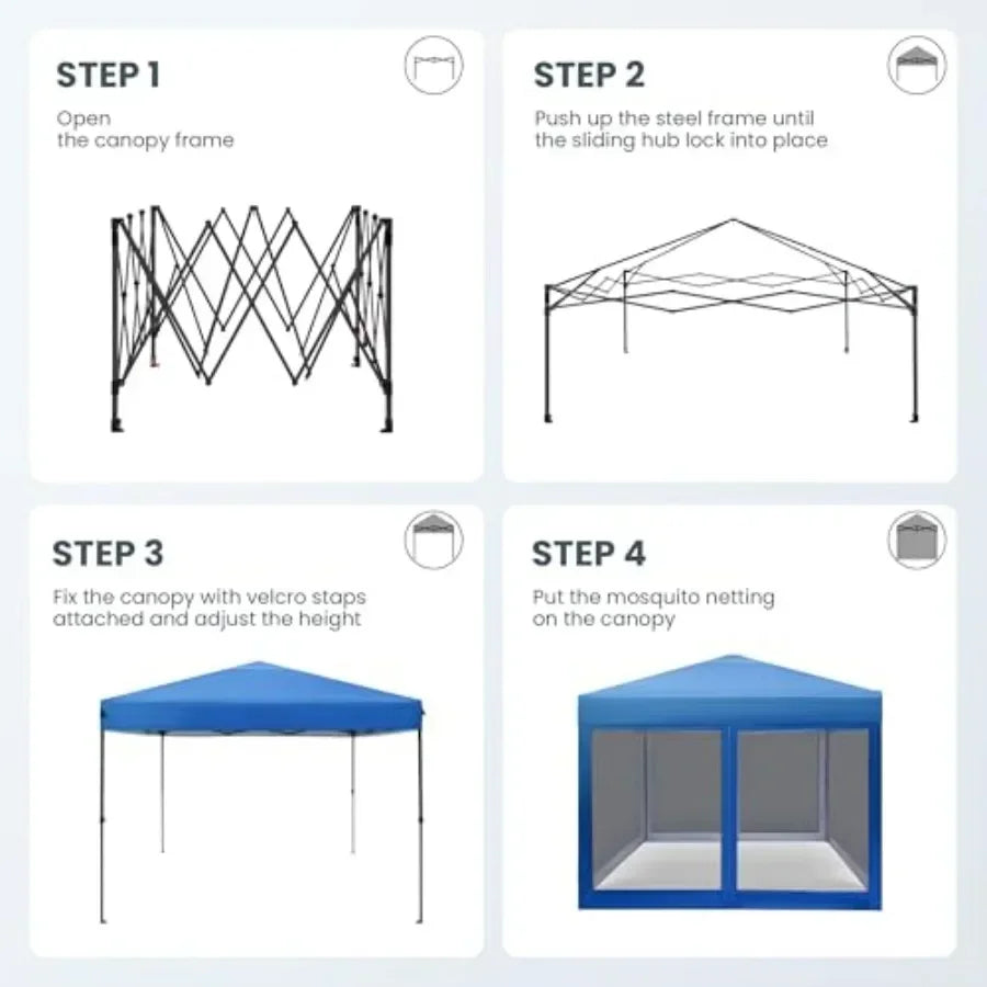 10 x 10 Pop Up  Tent with Netting  Gazebo Ez up Sn House Room with Carry Bag Height Adjustable for Outdoor Garden Patio