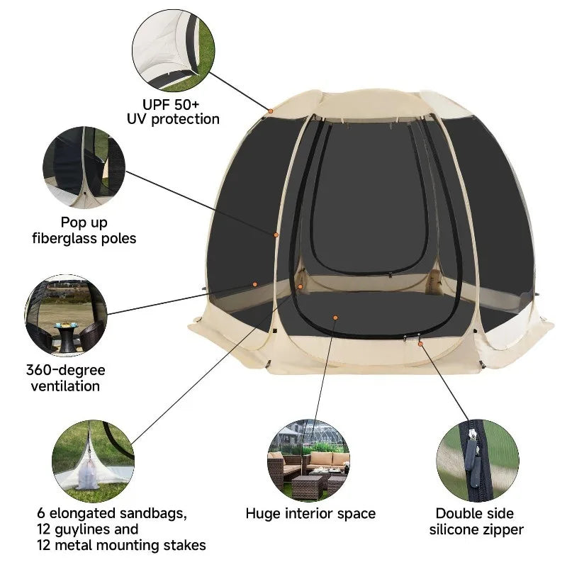 Hot Sale 6 Sided Mesh Screen Party Tent Durable Waterproof Outdoor Tent for Camping Backyard Garden Party