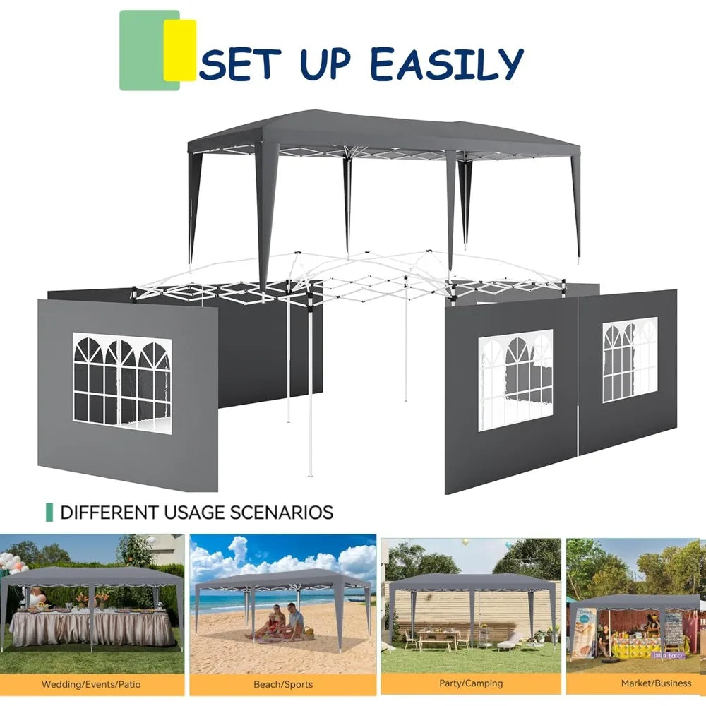 10x20 Pop Up Canopy Tent with 6 Removable Sidewalls, Waterproof Commercial Canopy Ez Outdoor Instant Gazebo UV Protection 50+ Ev