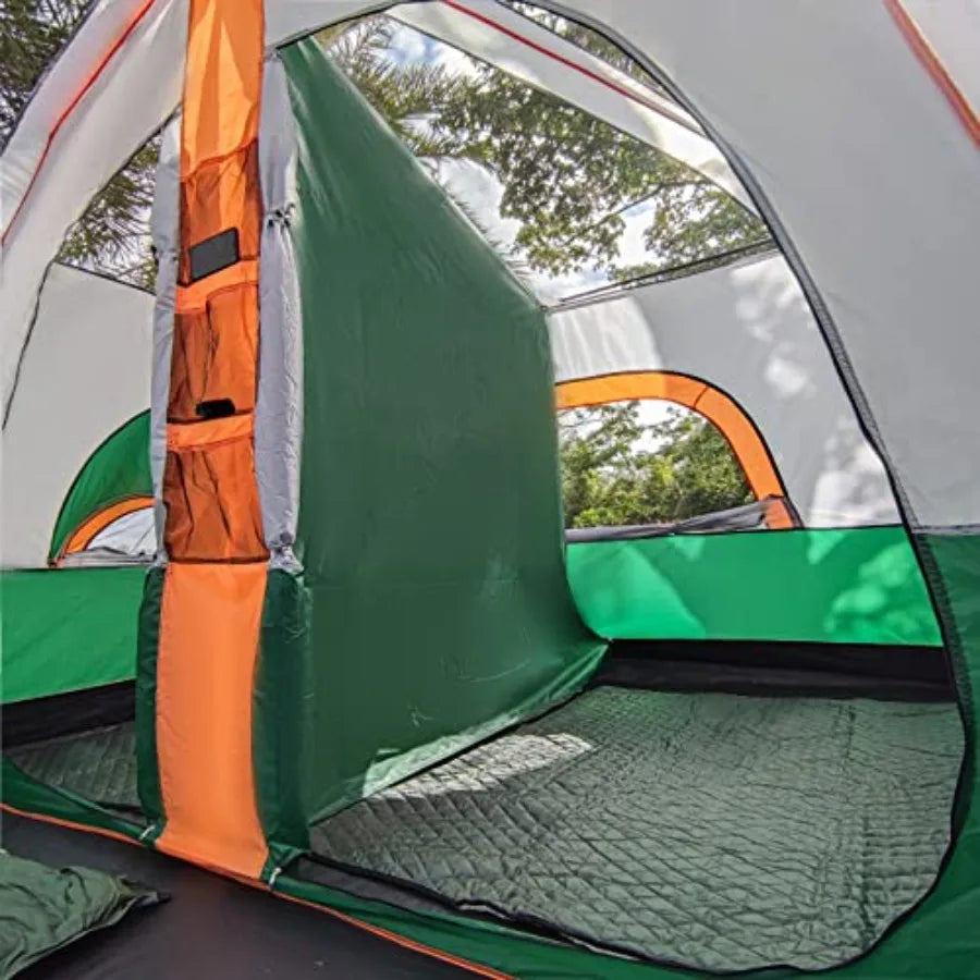 Extra Large Tent 12-14 Person, Family Cabin Tents, 2 Bay-Windows, 2 Rooms and 3 Doors 3 Windows with Mesh, Waterproof, Straight