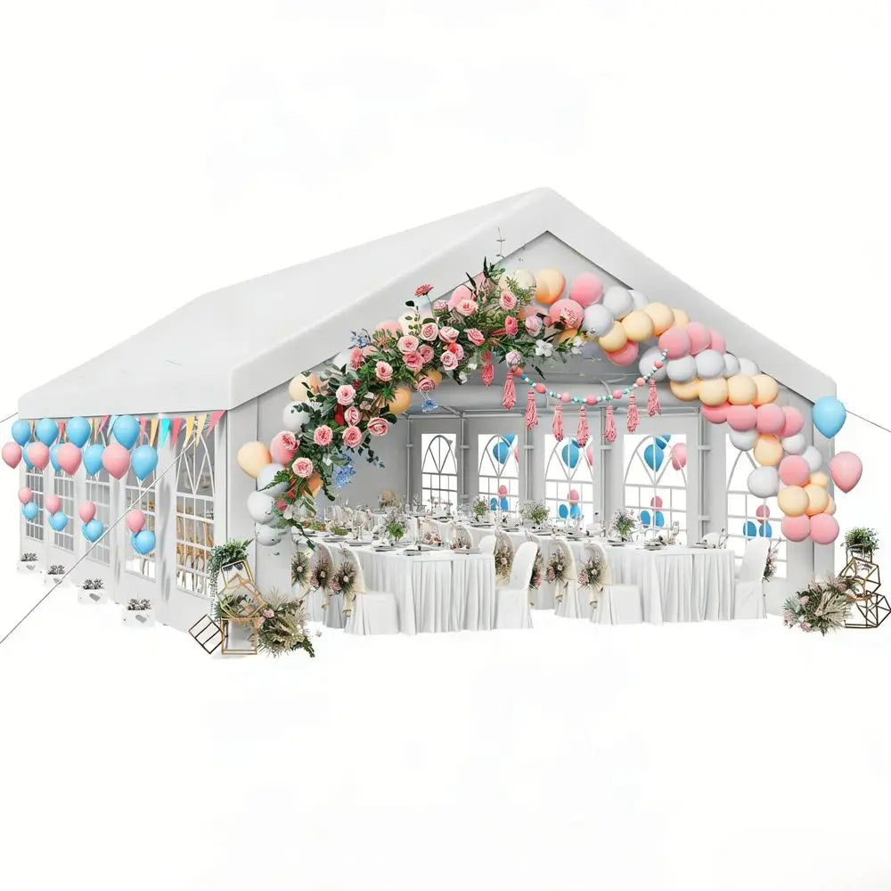 20x33FT Heavy Duty Party Tent Outdoor Wedding Event Shelters graded Galvanized Canopy with Large White Roof, Removable PVC Si
