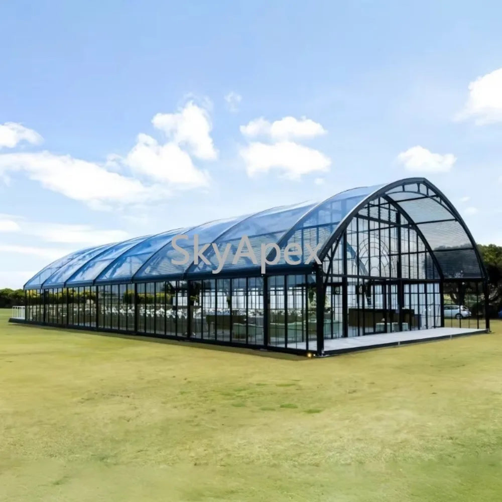 Tente Atrium en Aluminium Noir, Structure Personnalisée, Imperméable et Résistante aux UV, Idéale pour la Location, les Mariages, les Événements Extérieurs, en Promotion