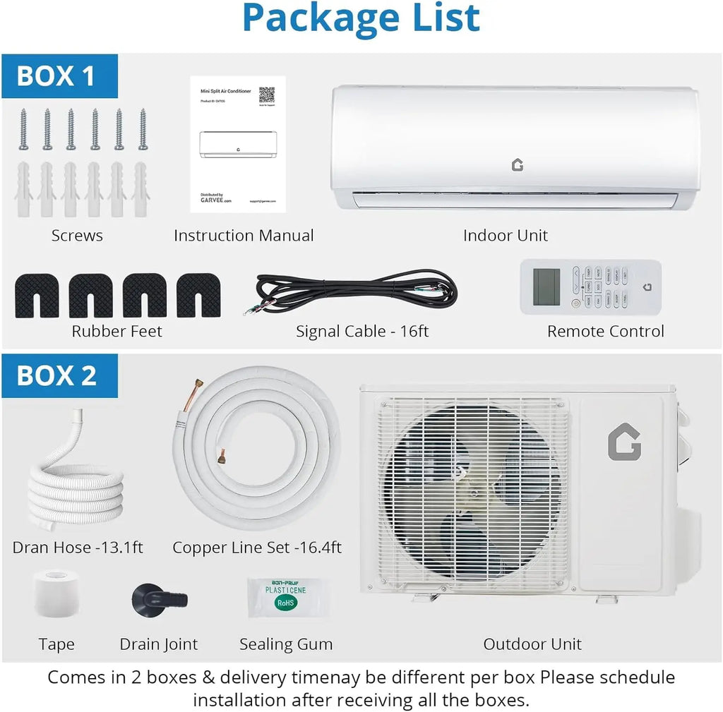Garvee 20 SEER2 9000 BTU Mini Split Air Conditioner & Heater, Wifi Enabled Ductless Inverter AC Unit with 230V Energy Saving System, White