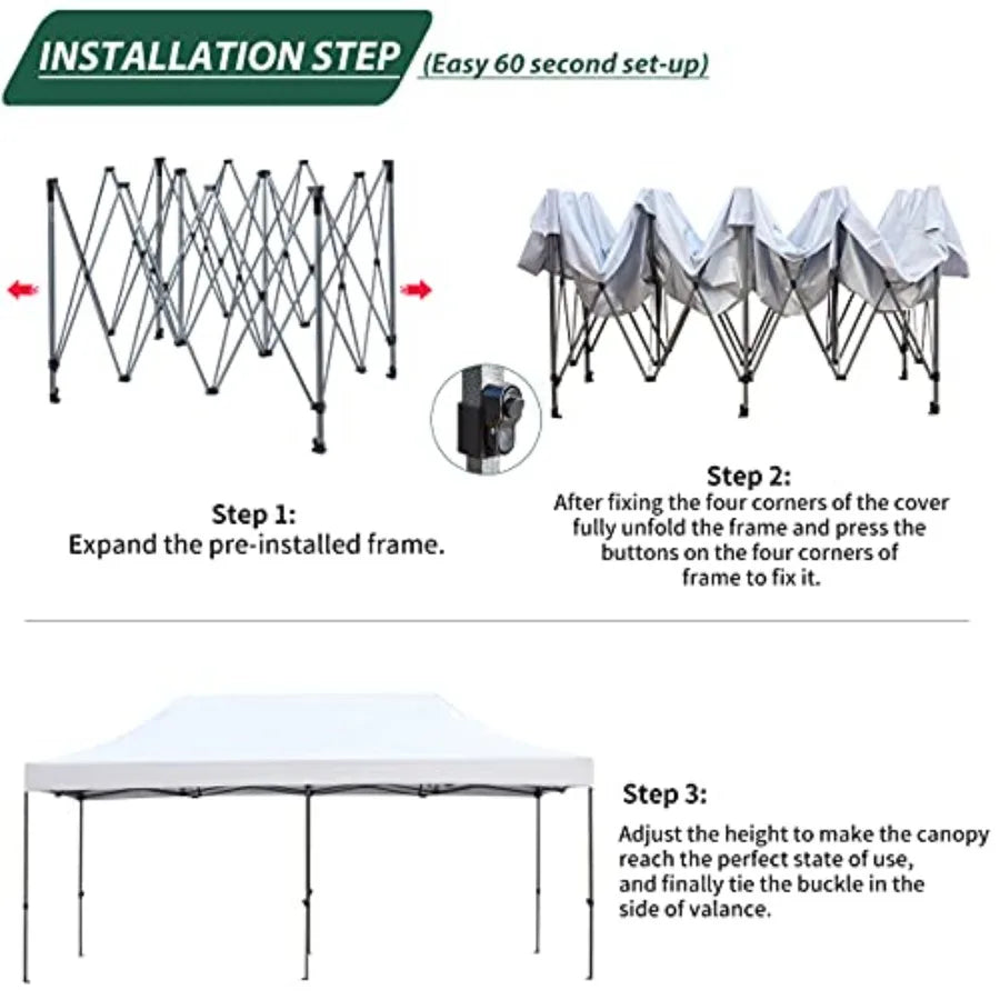 Festival event outdoor canopy: 10' x 20' pop-up tent, commercial-grade polyester fabric, black, instant setup with roller bag a