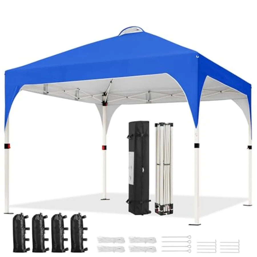 10x10 Pop Up Canopy Tent with Vent, Easy Set Up Tent, Instant Sun Shelter Canopy with Wheeled Bag, 4 Sandbags, 12 Stakes and 4