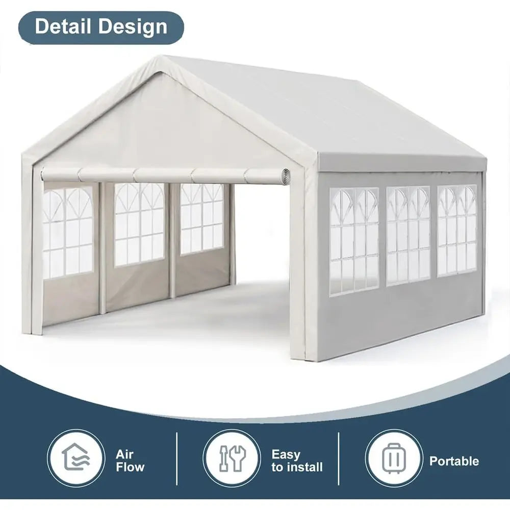 Tente de réception 10'x20' robuste pour extérieur, abri de voiture avec parois latérales amovibles, abri événementiel blanc pour mariages ou fêtes