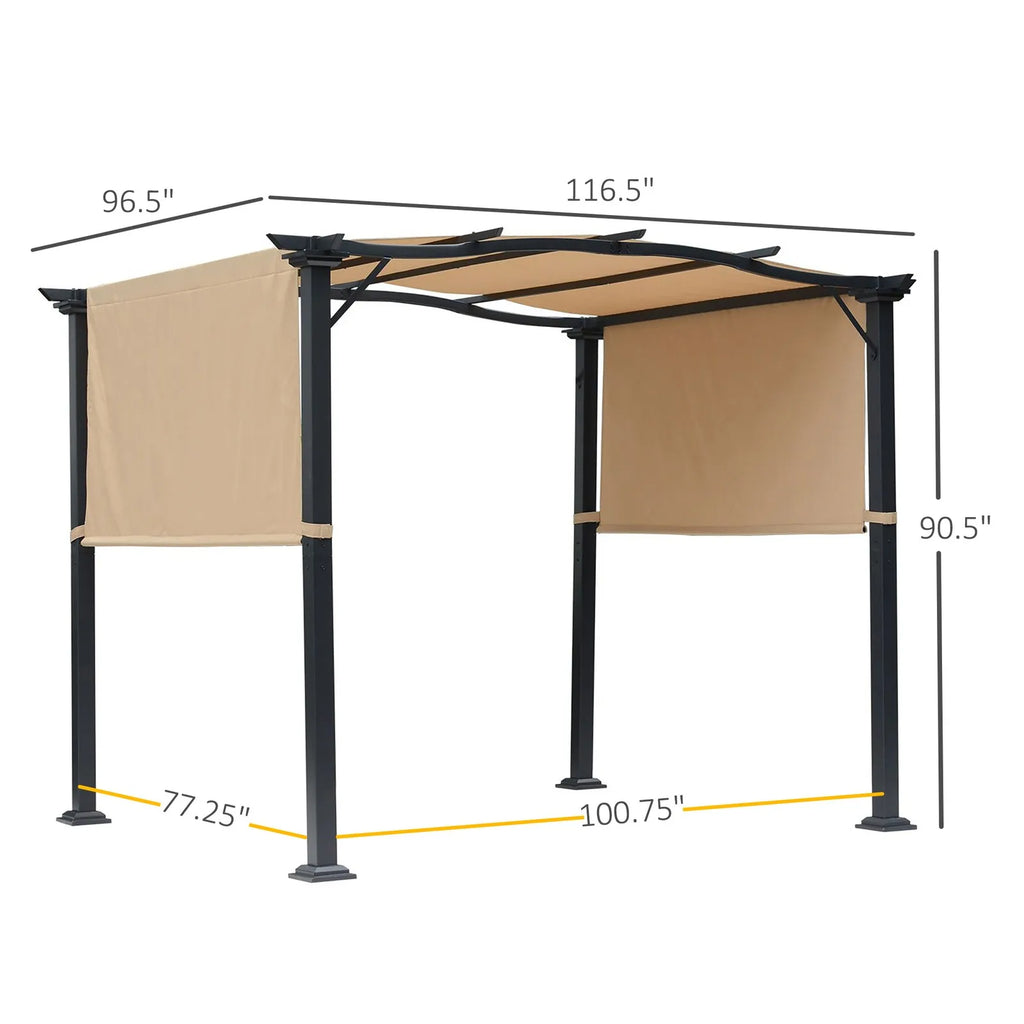 8' x 10' Steel Frame Fabric Outdoor Gazebo Retractable Canopy Shade Awning